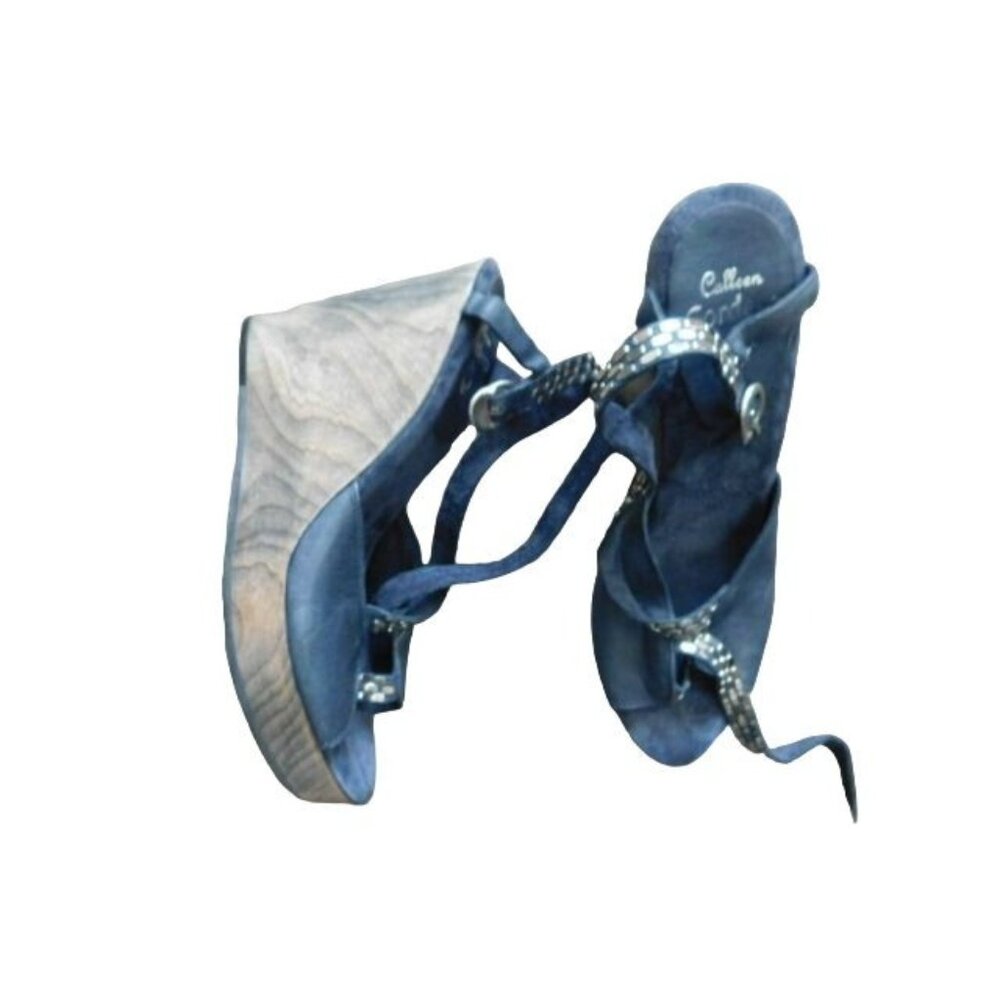 Colleen Cordero Size 9.5 Designer Riveted Strappy Wedge Heels Shoes